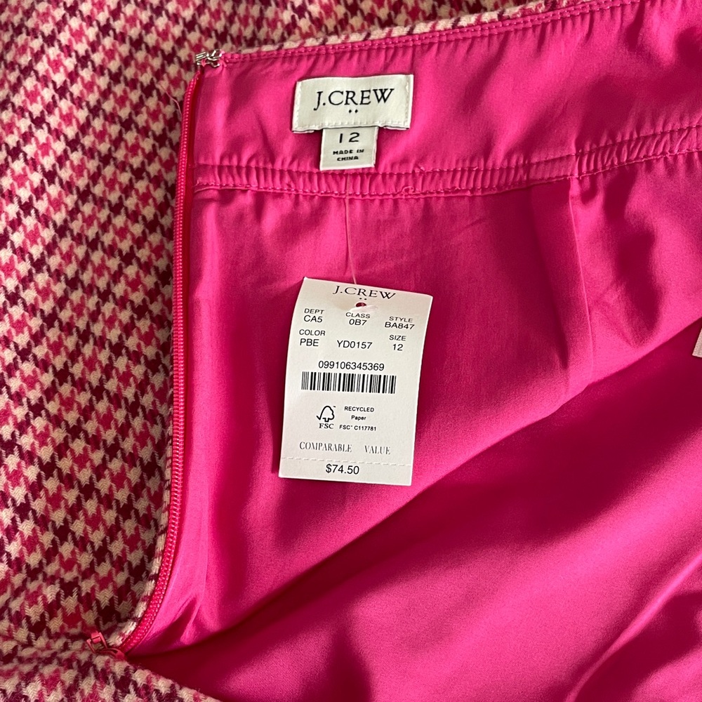 J. Crew Pink Houndstooth wool blend Mini Skirt